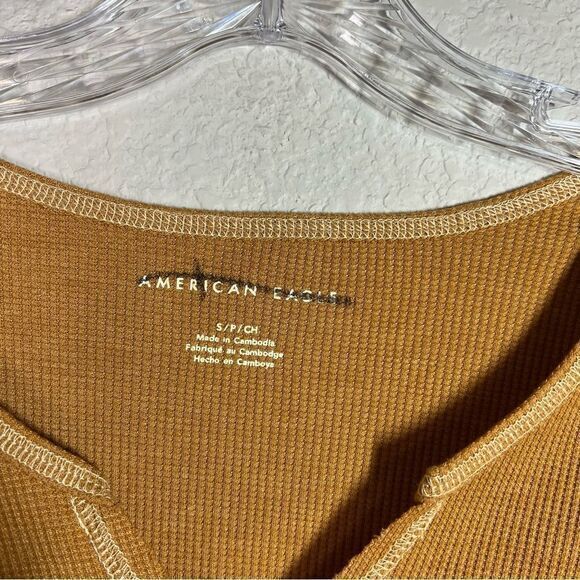 American Eagle Orange Ribbed Long Sleeves V Neck Crop Top Womens Small‎ - Picture 2 of 6
